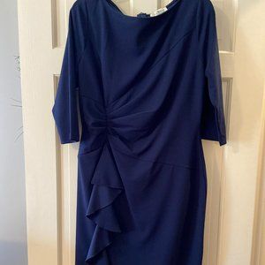 Navy bodycon dress with side ruffle, sz XL